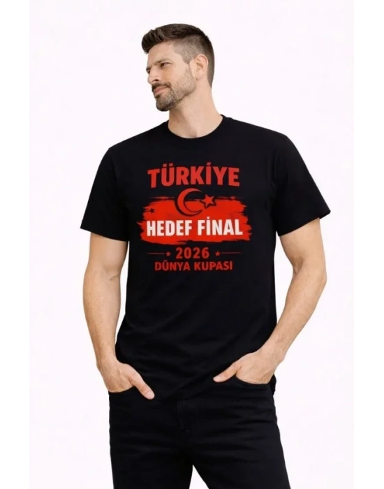 Erkek TÜRKİYE Baskılı Tişört Ay Yıldız 2026 Dünya Kupası Taraftar Forma T-Shirt - Siyah