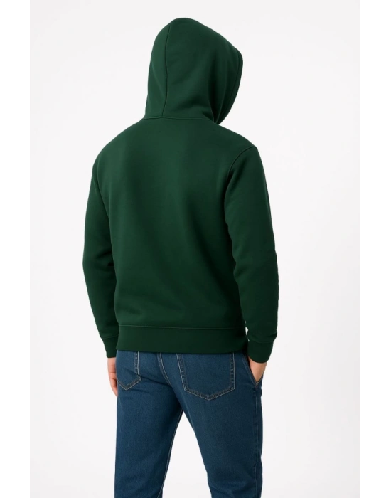 Erkek Üç İplik Kapüşonlu Kanguru Cepli SweatShirt Hoodie - Haki