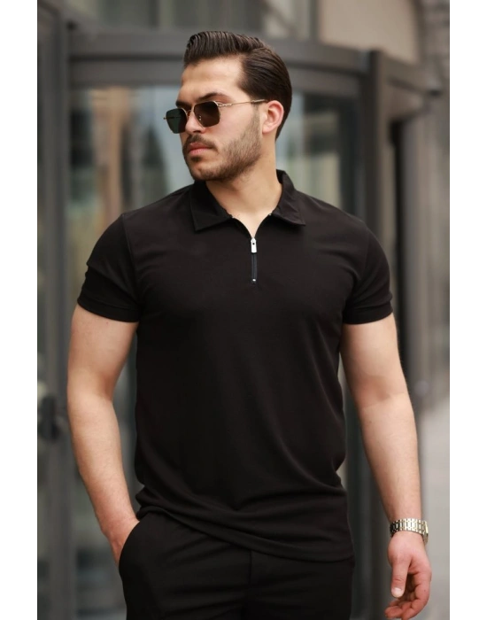 Erkek Yakalı Fermuarlı T-shirt şort Ikili Takım