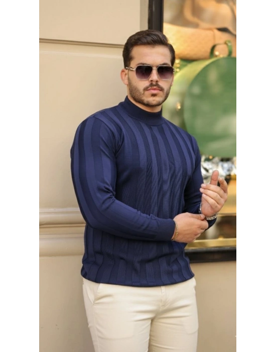 Erkek Yarım Balıkçı Yaka Kabartma Desenli Triko