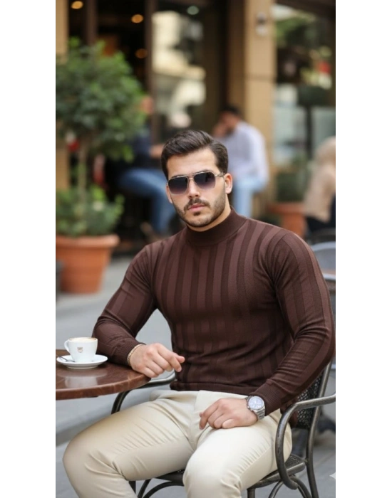Erkek Yarım Balıkçı Yaka Kabartma Desenli Triko