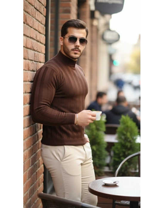 Erkek Yarım Balıkçı Yaka Kabartma Desenli Triko