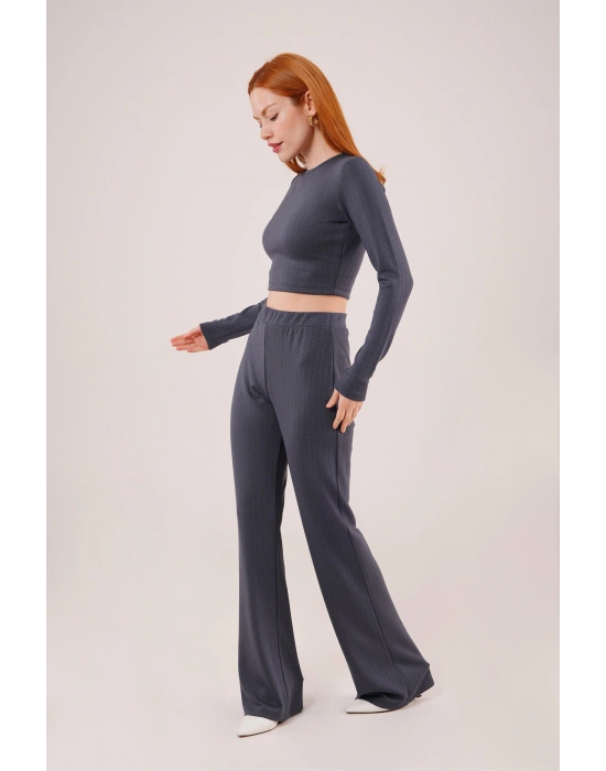 Fitilli Bluz Ve Pantolon Antrasit İkili Takım