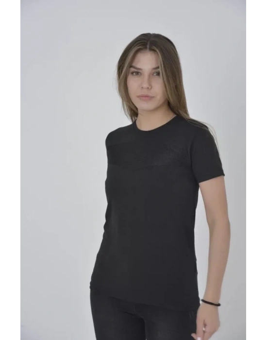 Gögüs Fileli Slim Fit T-shirt - Siyah