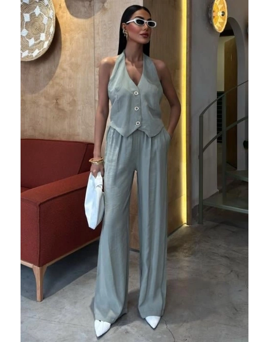 Halter Yaka Yelekli Modal Takım 10144