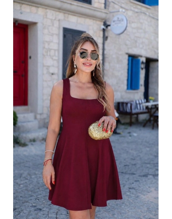 Kadın Askılı Kare Yakalı Kısa Viskon Elbise