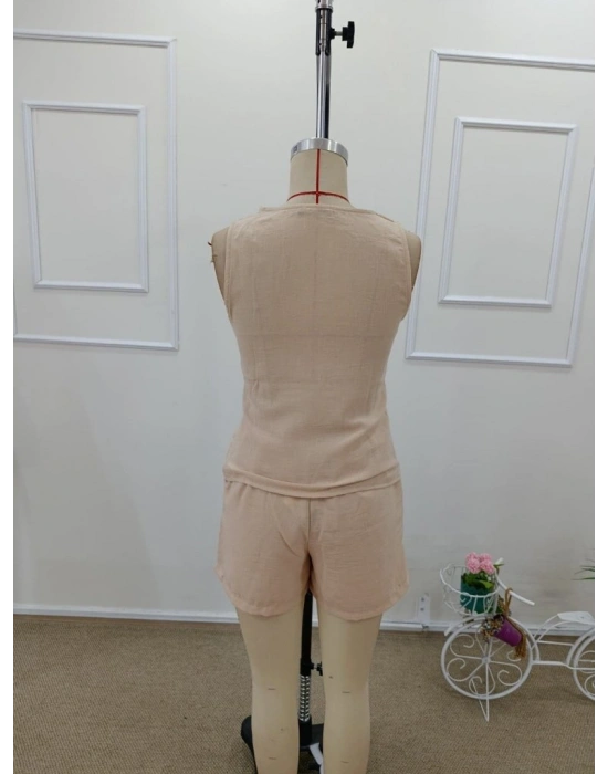 Kadın Askılı önü Düğmeli Asimetrik Detaylı Bluz Ve Astarlı Short Ikili Takım