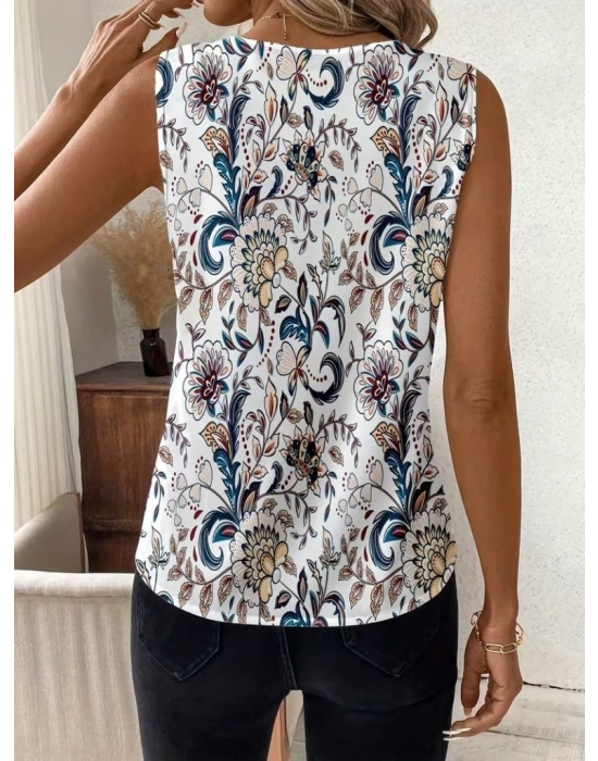 Kadın Askılı V Yakalı Desenli Süprem Bluz