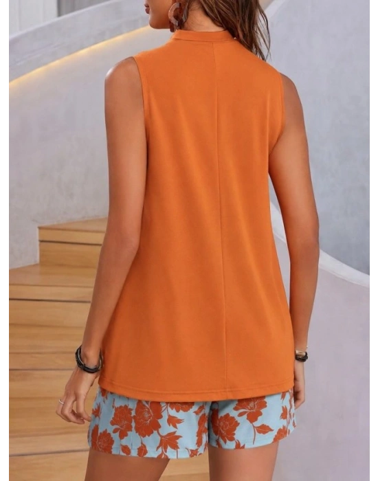 Kadın Askılı V Yakalı Sandy Bluz Ve Desenli Short Ikili Takım