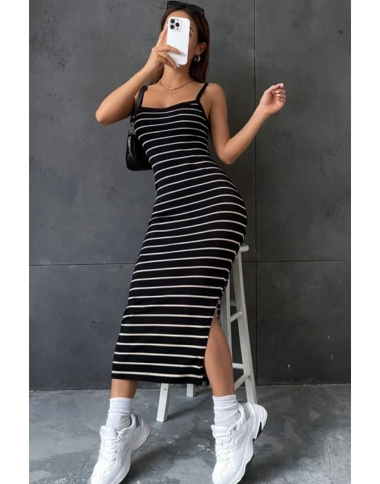 Kadın Askılı Yandan Yırtmaçlı Uzun Ottoman Elbise