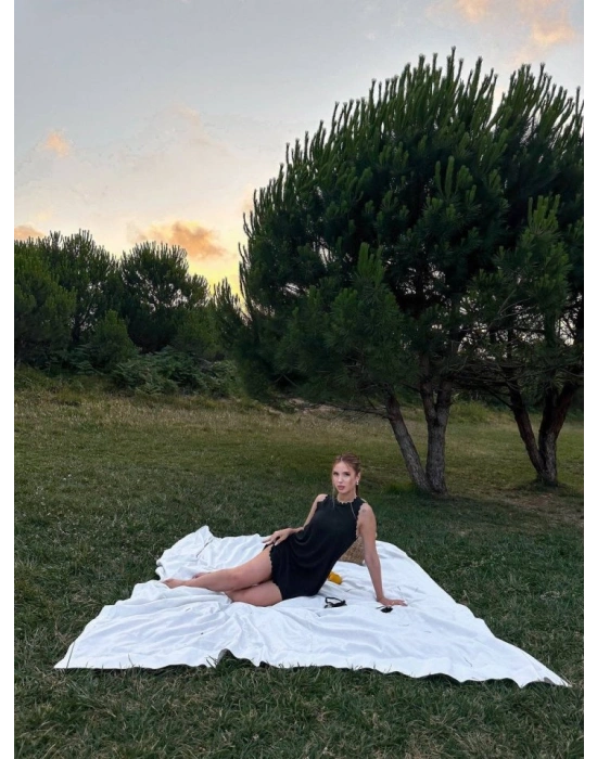 Kadın Keten Kumaş Kolsuz Mini Boy Elbise