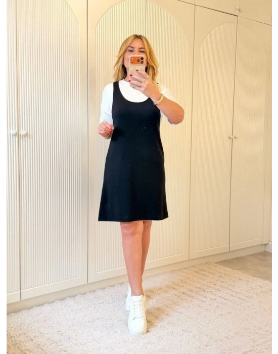 Kadın Kısa Kollu Ve Kalın Askılı Ikili Modal Elbise