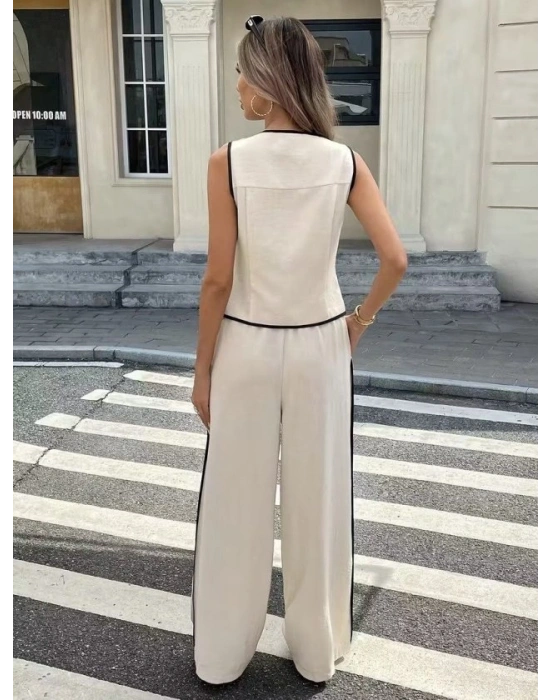 Kadın Kolsuz önü Düğmeli Yelek Ve Pantolon Ikili Takım