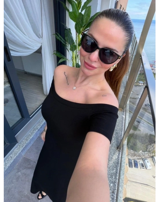 Kadın Madonna Yaka Midi Boy Modal Elbise