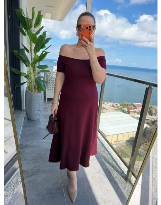 Kadın Madonna Yaka Midi Boy Modal Elbise