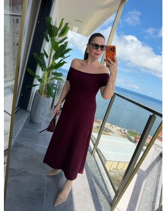 Kadın Madonna Yaka Midi Boy Modal Elbise