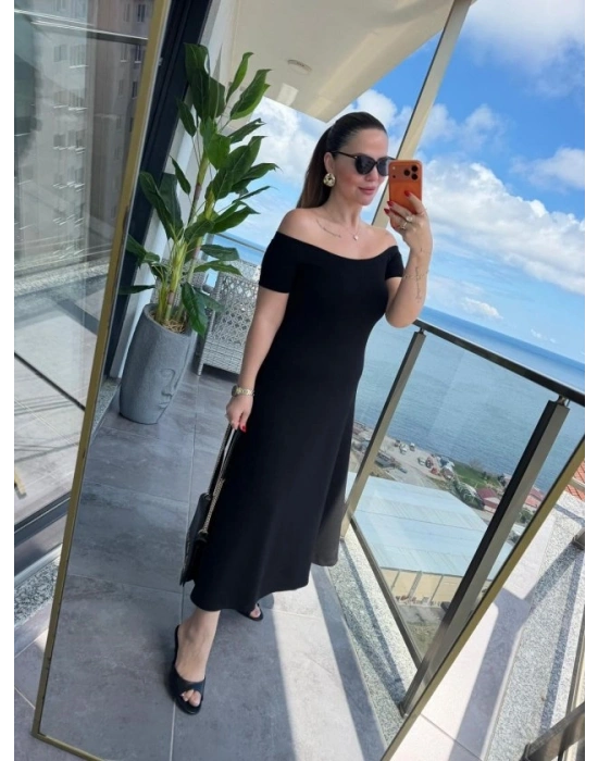 Kadın Madonna Yaka Midi Boy Modal Elbise