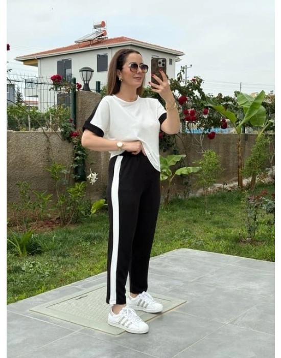 Kadın Modal Dokulu Kumaş Yanı şeritli Takım