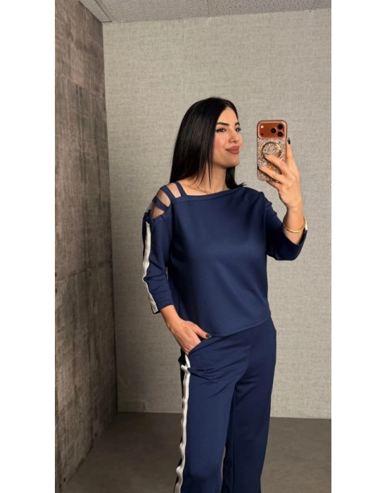 Kadın Uzun Kollu Kolu Tül Yanları şerit Detay Modal Ikili Takım