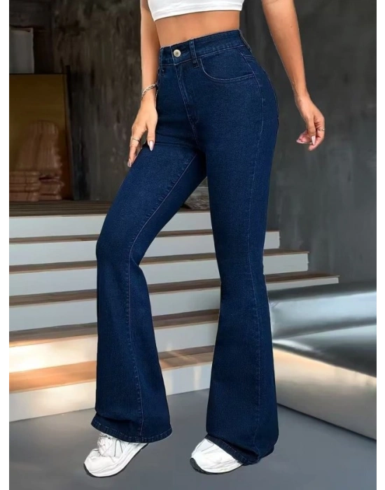 Kadın Yüksek Bel Paçaya Doğru Geniş Kot Pantolon