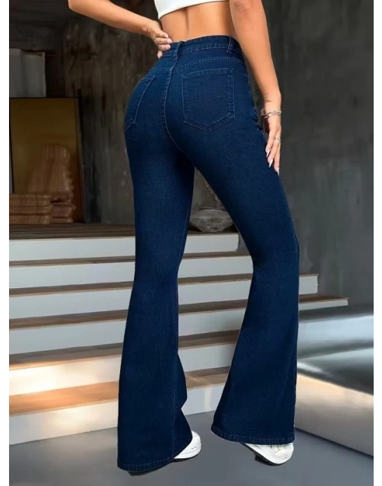 Kadın Yüksek Bel Paçaya Doğru Geniş Kot Pantolon