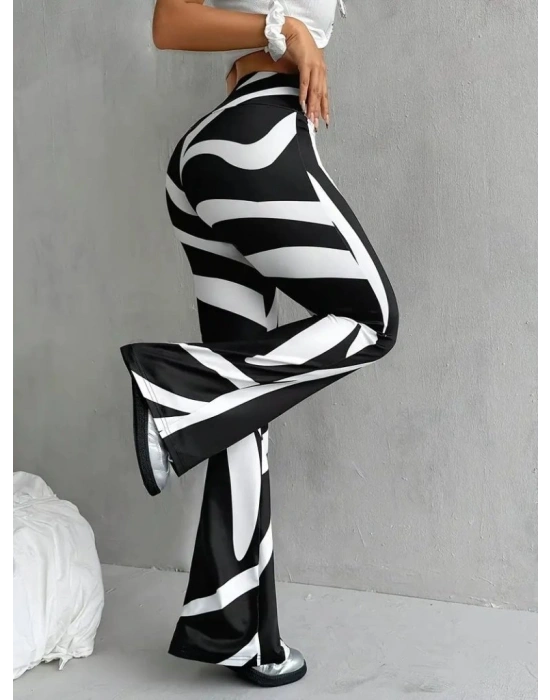 Kadın Yüksek Bel Zebra Desenli Dalgıç Tayt