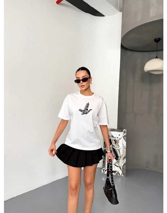 Kısa Kol Baskılı T-shirt - Beyaz