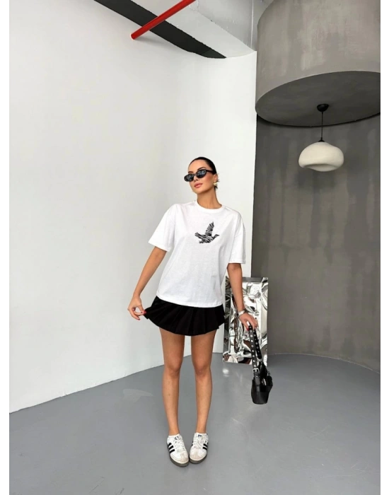 Kısa Kol Baskılı T-shirt - Beyaz