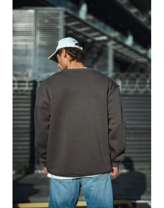 Kışlık Bisiklet Yaka Üç İplik Basic SweatShirt - Antrasit