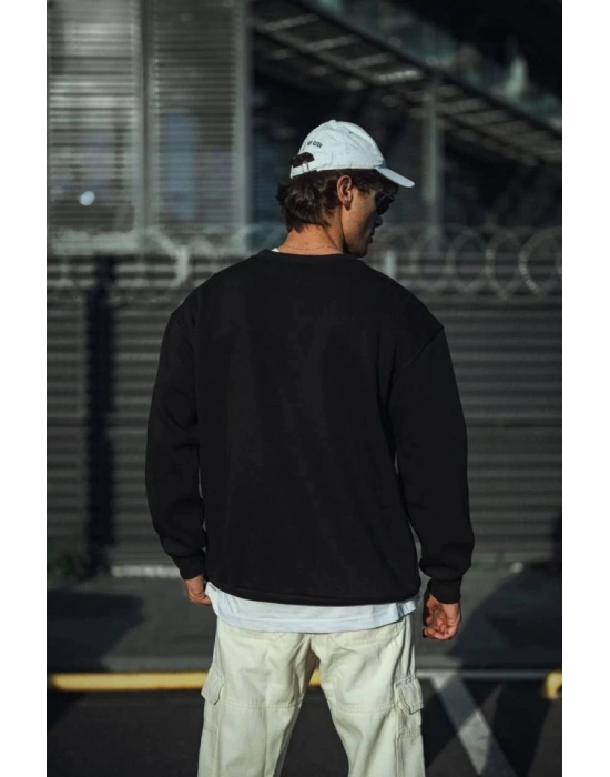 Kışlık Bisiklet Yaka Üç İplik Basic SweatShirt - Siyah