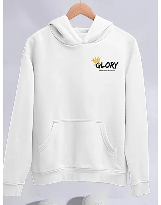 Kışlık Üç İplik Kapşonlu SweatShirt - Beyaz