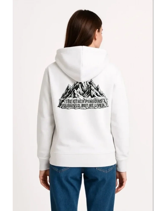 Nihilist Penguen Temalı Oversize Kapüşonlu Sweatshirt - Beyaz