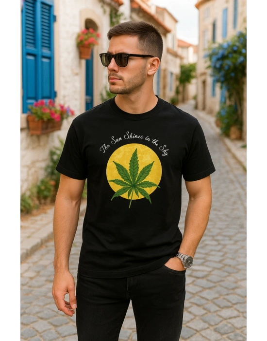 Ön Ve Arka Baskılı Oversize Bisiklet Yaka T-shirt- Siyah
