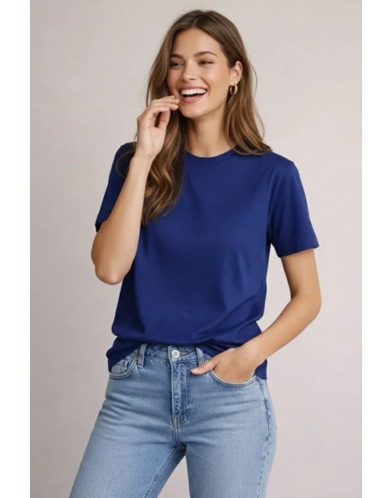 Osy Modal Yumuşak Dokulu Kumaş Bisiklet Yaka T-shirt - Lacivert