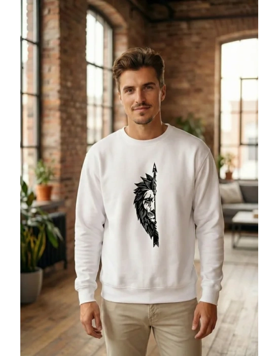 Oversize Bisiklet Yaka Sevgililer Günü Baskılı Sweatshirt - Beyaz