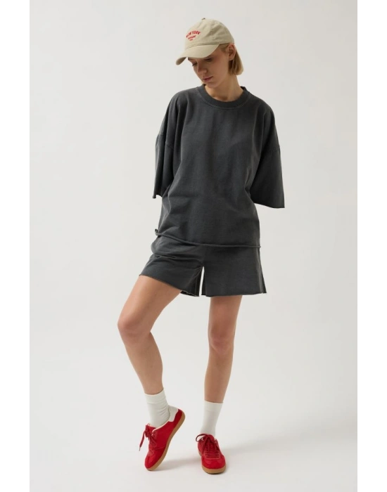 Oversize Lazer Kesim Bisiklet Yaka T-Shirt