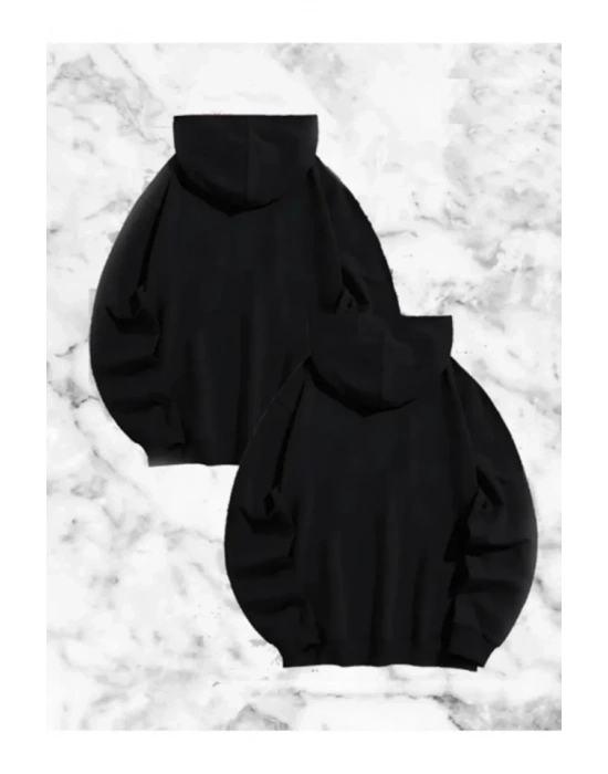 Sevgili Çift Kombini Örümcek Baskılı Kapüşonlu Sweatshirt Hoodie - Siyah