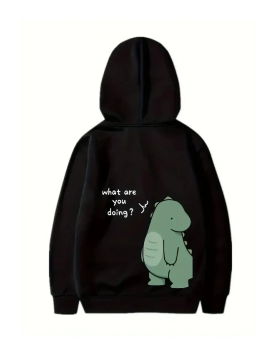 Sevgililer Günü Baskılı Oversize Kapüşonlu Sweatshirt Hoodie - Siyah