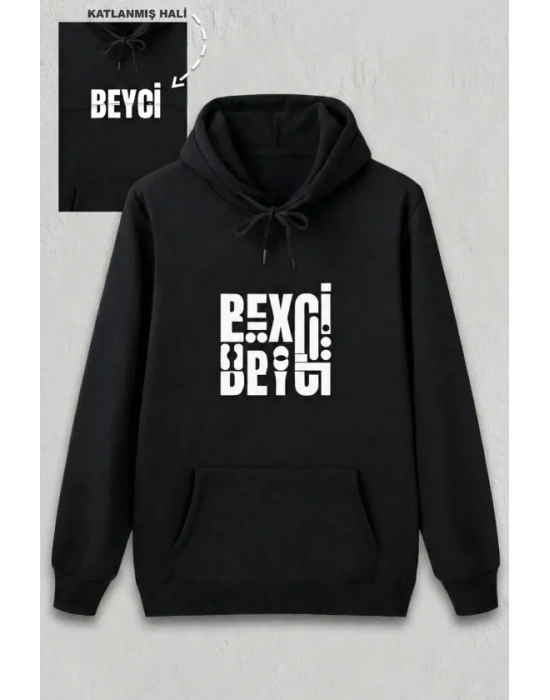 Sevgililer Günü Beyci Hediye Baskılı Oversize Kapüşonlu Sweatshirt - Siyah