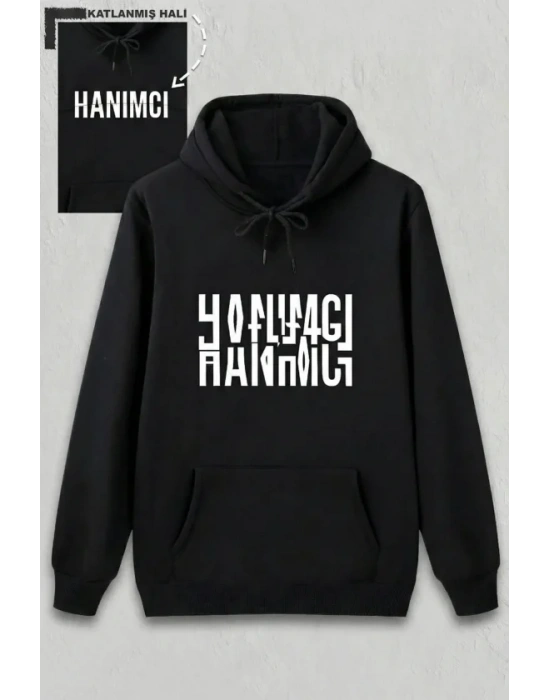 Sevgililer Günü Hanımcı Hediye Baskılı Oversize Kapüşonlu Sweatshirt - Siya