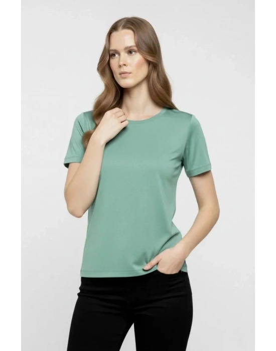 T-Shirt Bisiklet Yaka Slim Fit Likralı Tişört Günlük Basic Body - Mint Yeşili