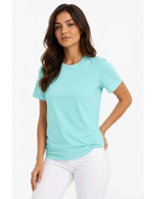 T-Shirt Bisiklet Yaka Slim Fit Likralı Tişört Günlük Basic Body - Turkuaz