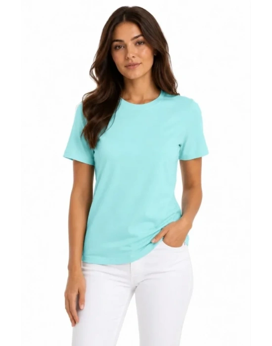 T-Shirt Bisiklet Yaka Slim Fit Likralı Tişört Günlük Basic Body - Turkuaz
