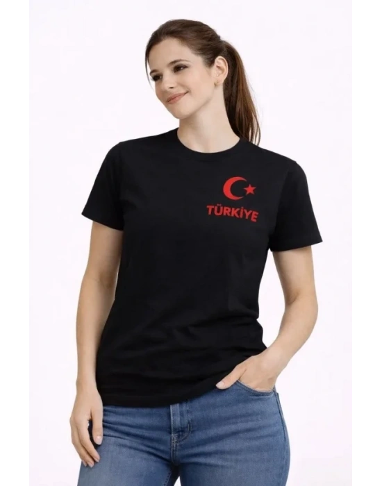 TÜRKİYE Ay Yıldız Baskılı Taraftar Forma T-Shirt - Siyah