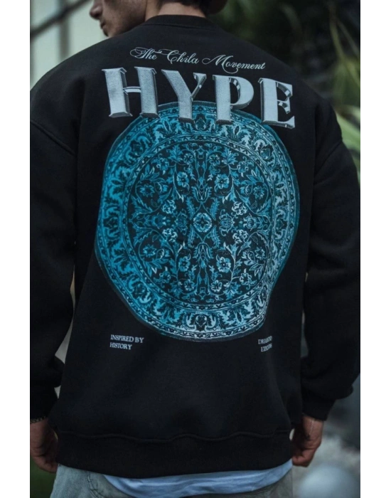 Üç İplik Bisiklet Yaka Baskılı SweatShirt - Siyah