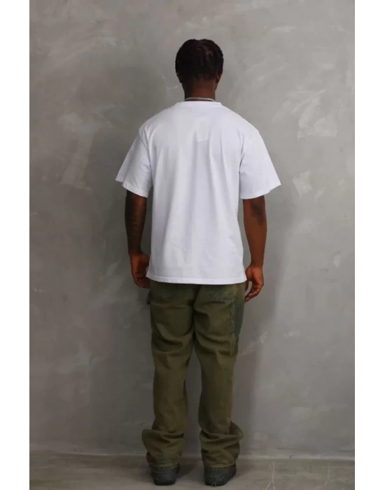 Unisex Baskılı Oversize T-Shirt - Beyaz
