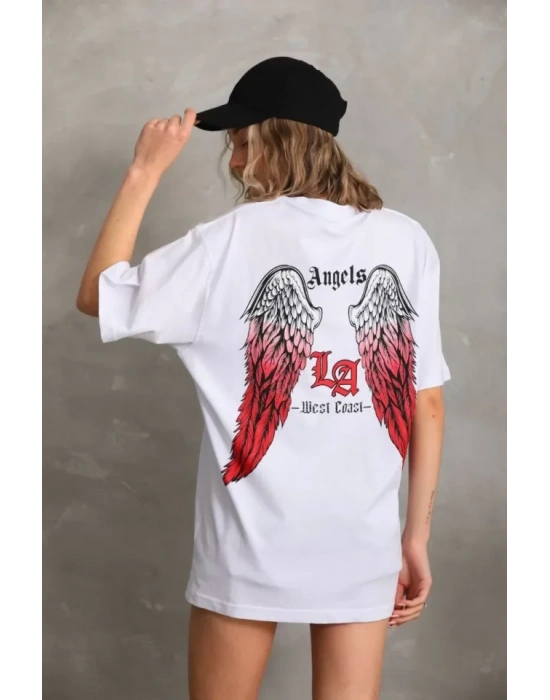 Unisex Baskılı Oversize T-Shirt - Beyaz