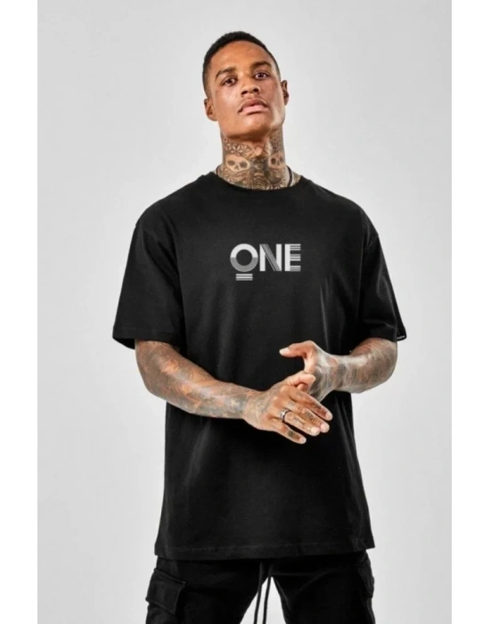 Unisex Baskılı Oversize T-Shirt - Siyah