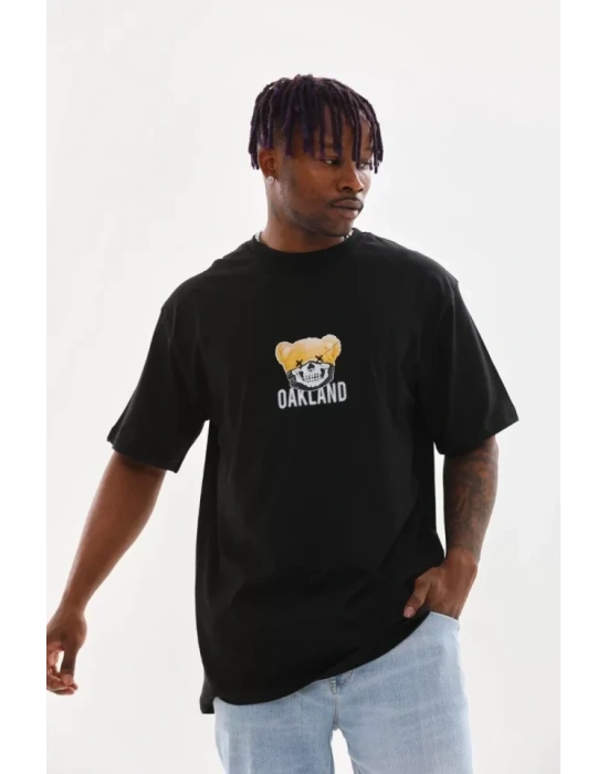 Unisex Baskılı Oversize T-Shirt - Siyah