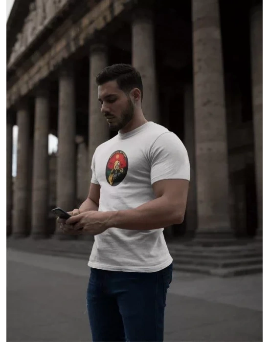 Unisex Bisiklet Yaka Baskılı Oversize T-Shirt - Beyaz